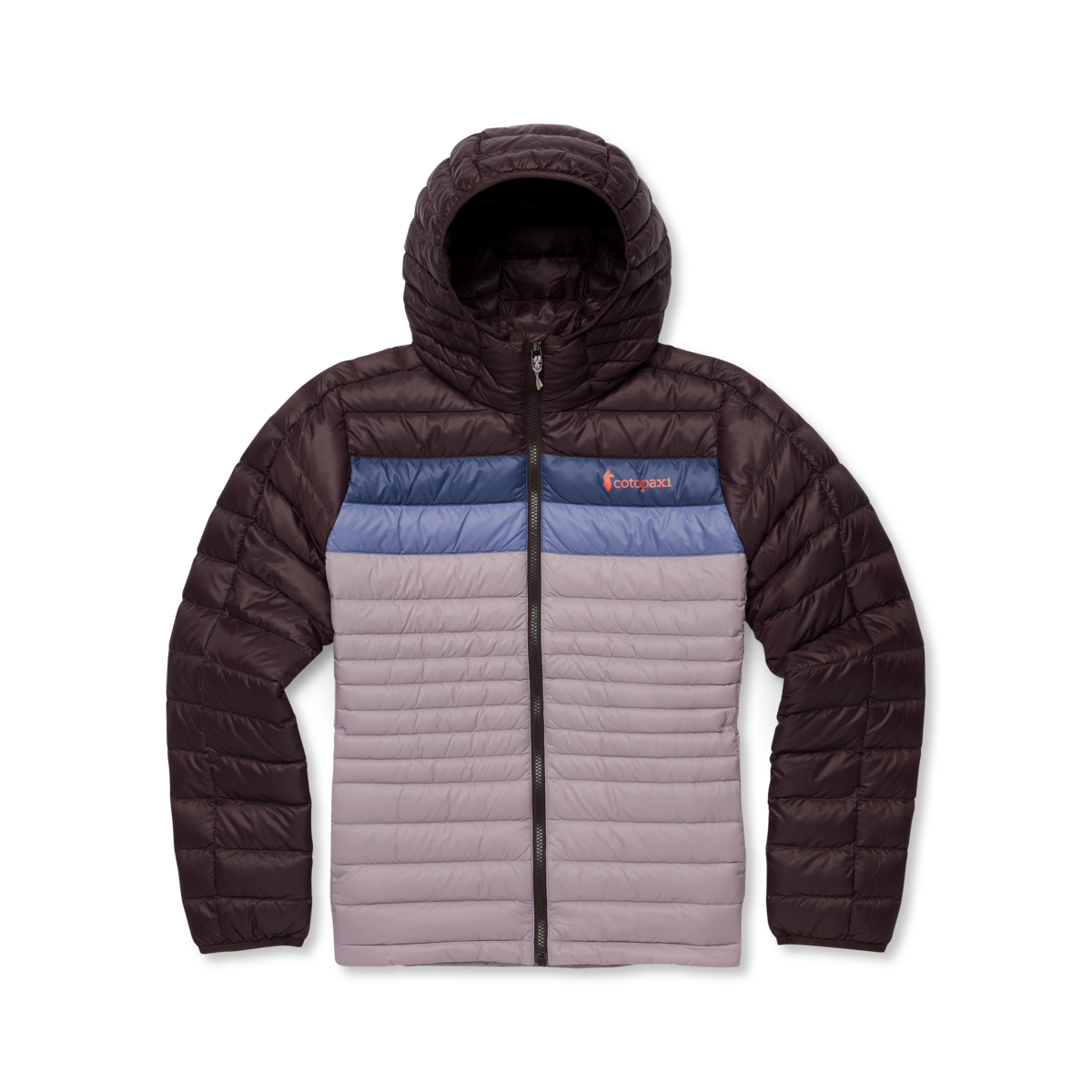 Fuego Down Hooded Jacket - Women's, Coffee/Quartz, Model Avery, flatlay