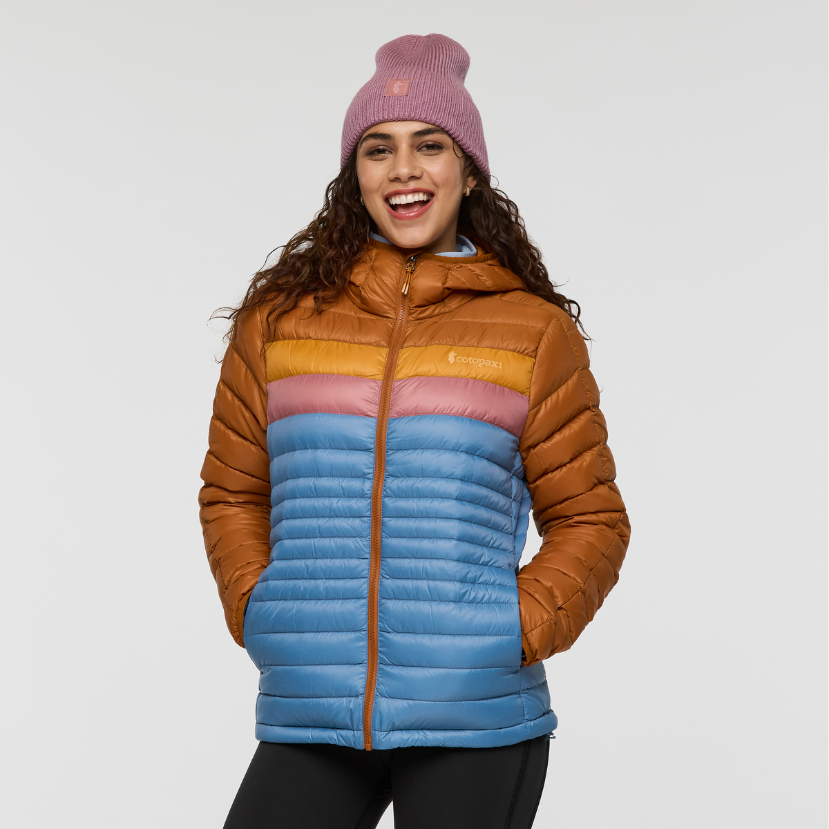 Fuego Down Hooded Jacket - Women's, Sienna/Fjord, Model Avery