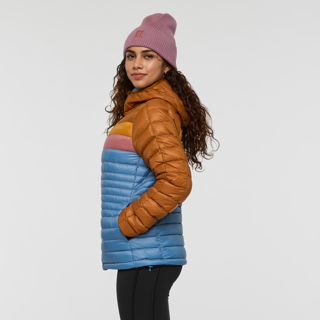 Fuego Down Hooded Jacket - Women's, Sienna/Fjord, Model Avery