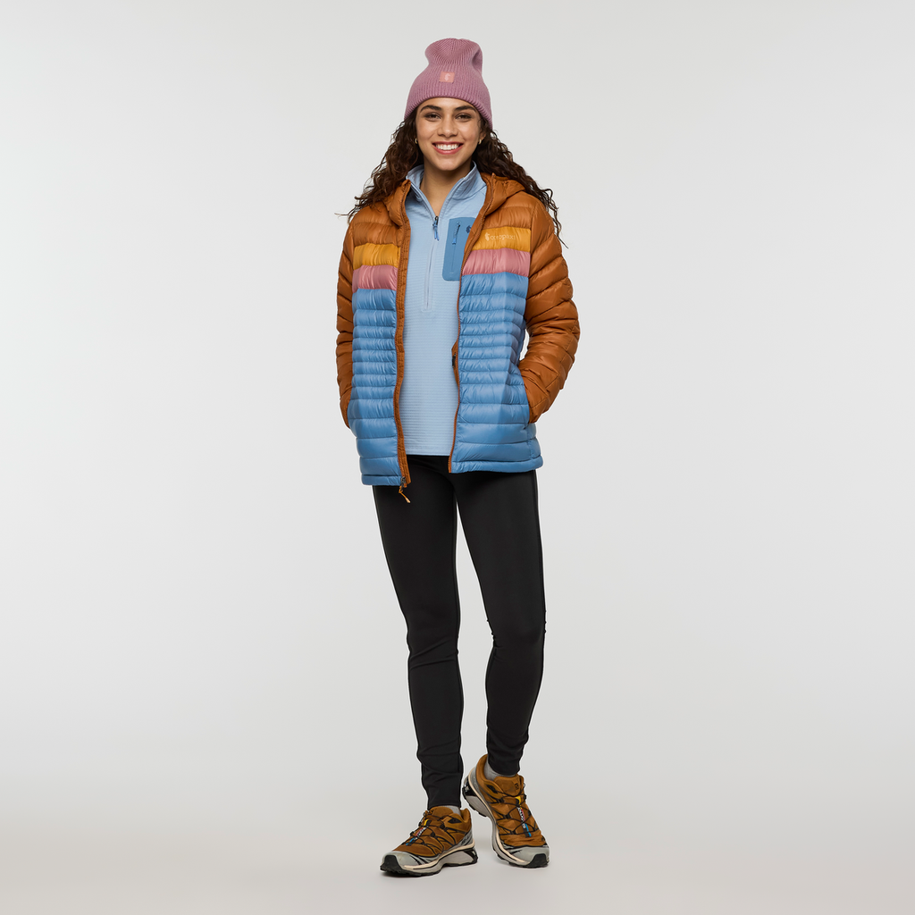 Fuego Down Hooded Jacket - Women's, Sienna/Fjord, Model Avery
