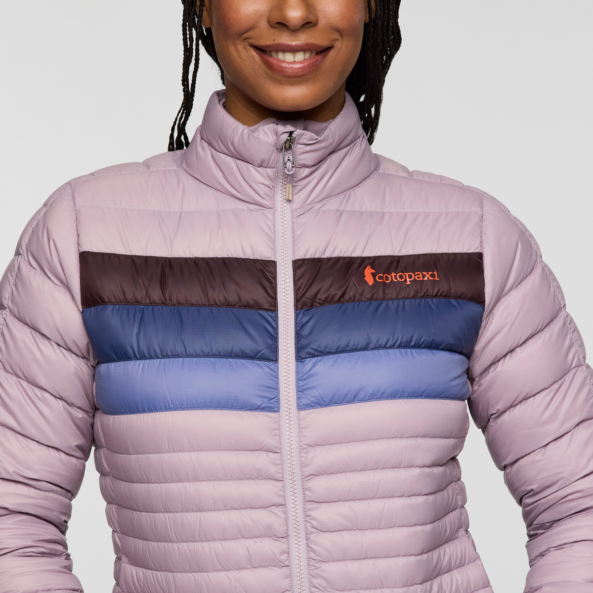 Fuego Down Jacket - Women's, Quartz Stripes, Model Charlie