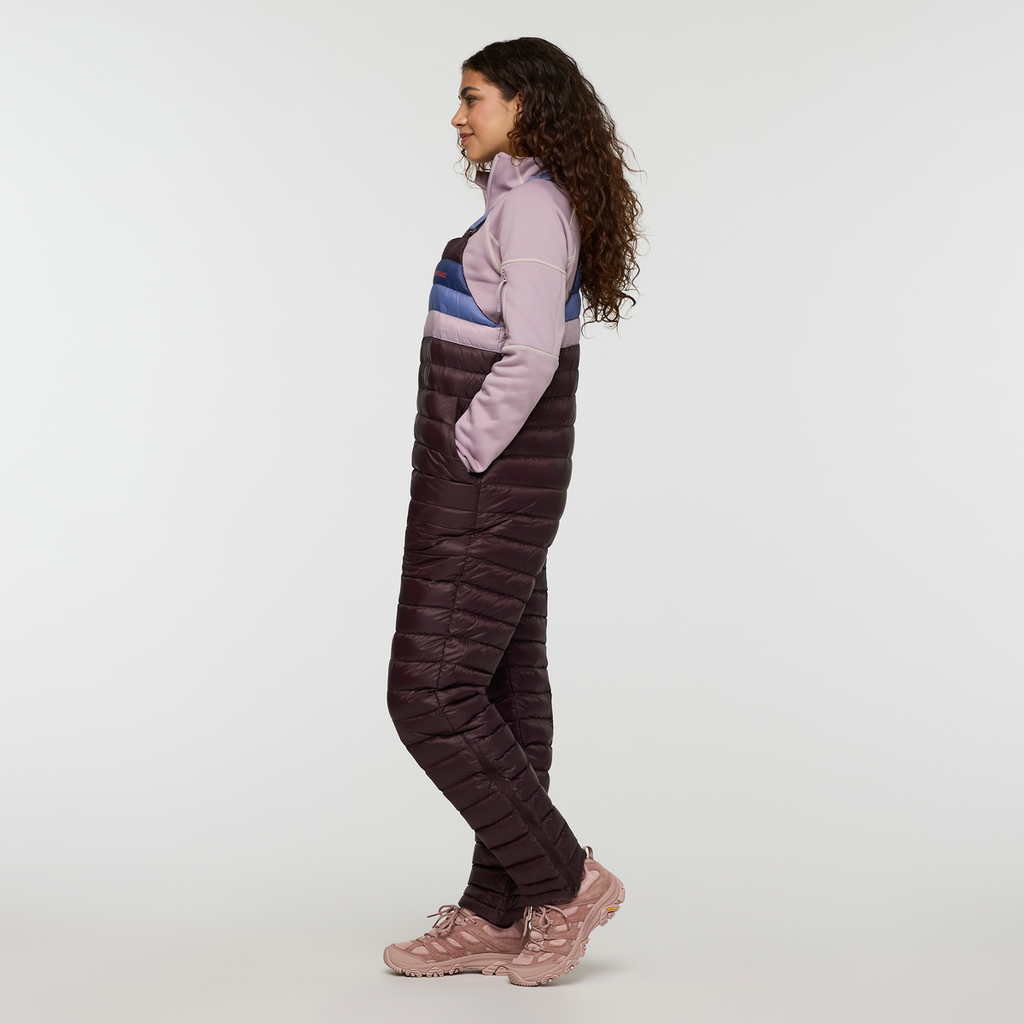 Fuego Down Overall - Women's Redesign, Coffee Stripes, Model Avery