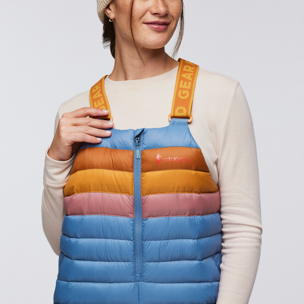 Fuego Down Overall - Women's Redesign, Fjord Stripes, Model Aya