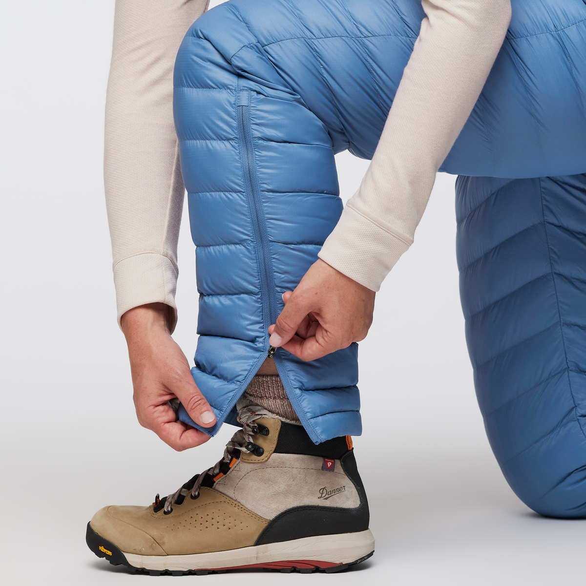 Fuego Down Overall - Women's Redesign, Fjord Stripes, Model Aya