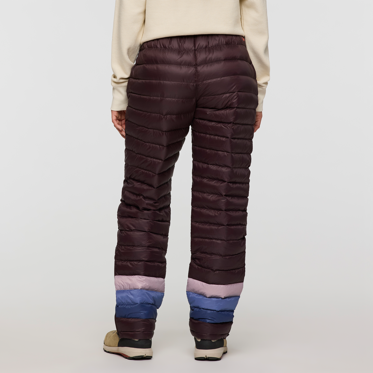 Fuego Down Pant - Women's, Coffee Stripes, Model Avery