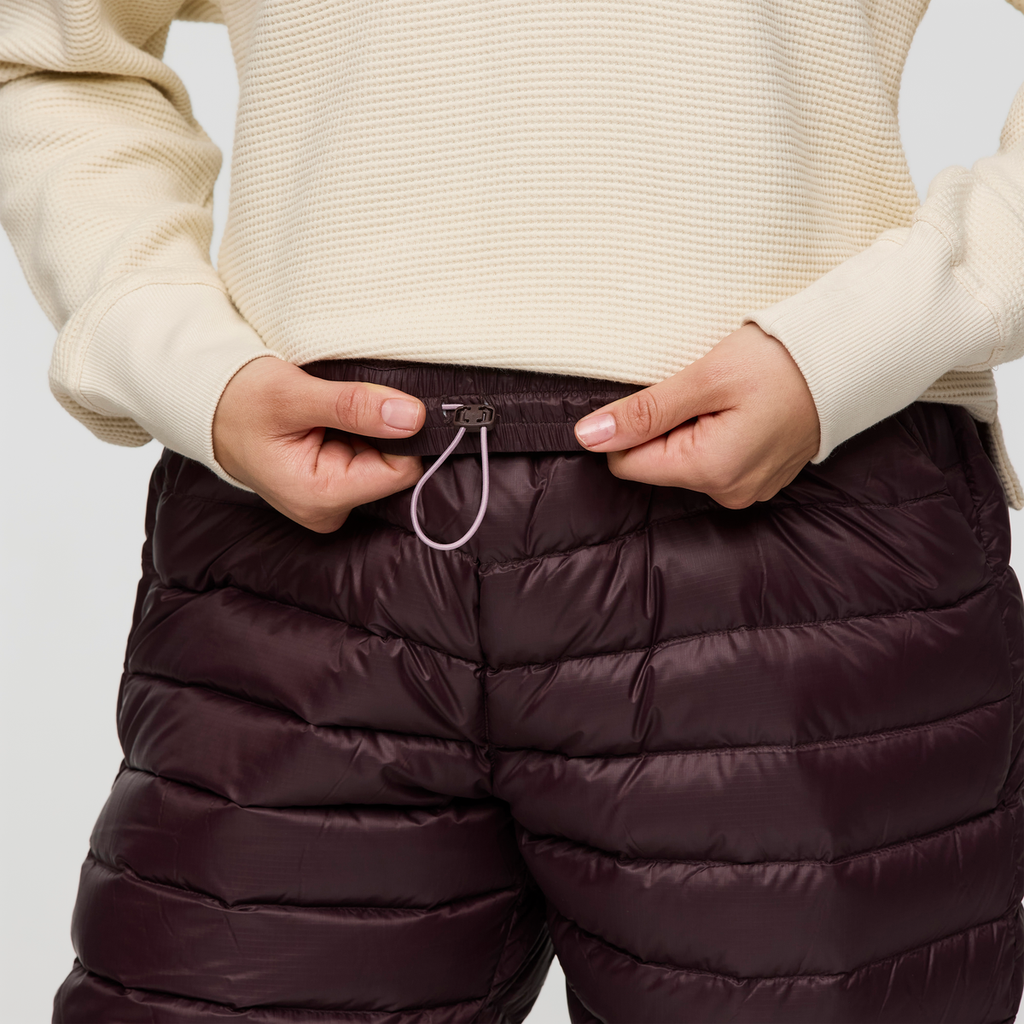 Fuego Down Pant - Women's, Coffee Stripes, Model Avery