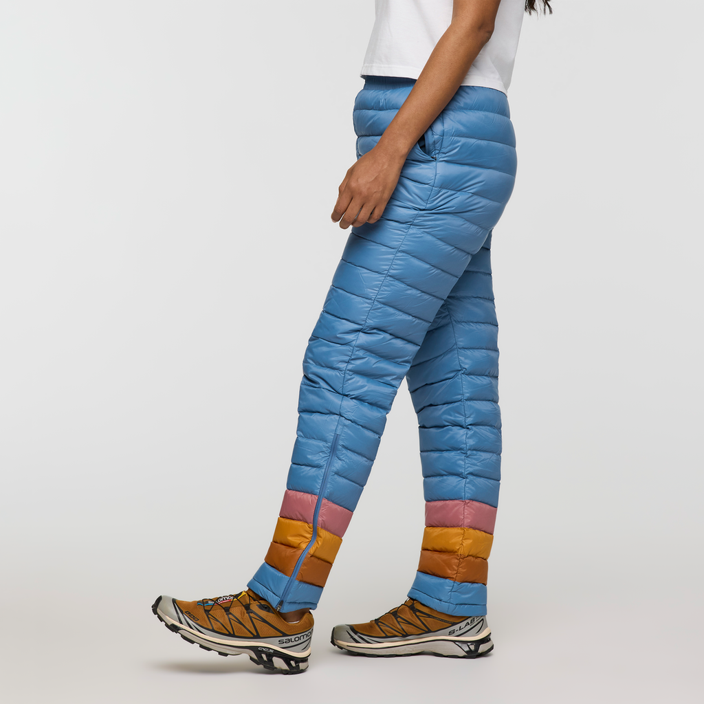 Fuego Down Pant - Women's, Fjord Stripes, Model Charlie