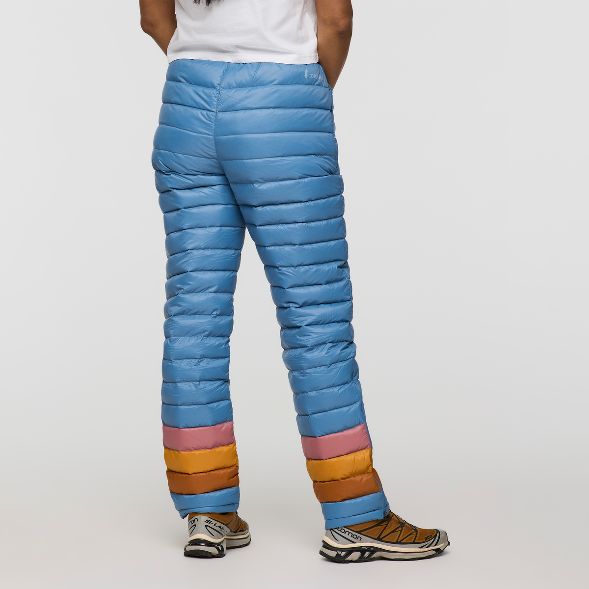 Fuego Down Pant - Women's, Fjord Stripes, Model Charlie