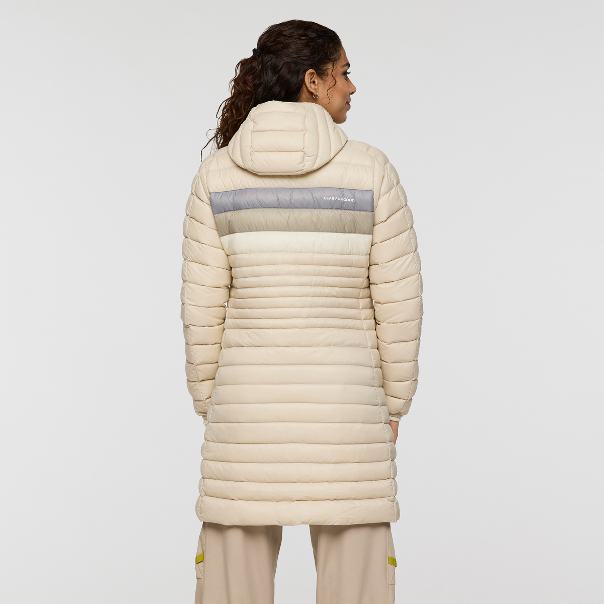Fuego Down Parka - Women's, Cream Stripes, Model Avery
