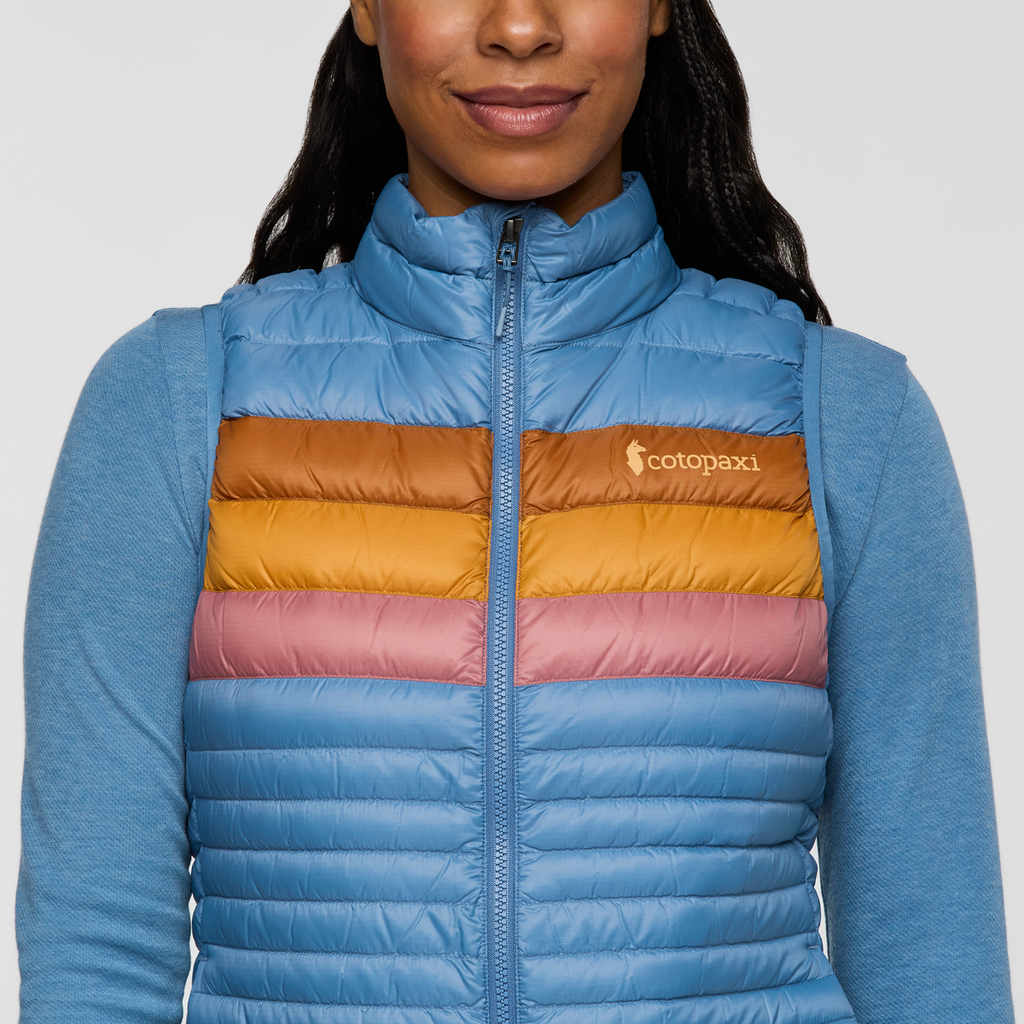 Fuego Down Vest - Women's, Fjord Stripes, Model Charlie