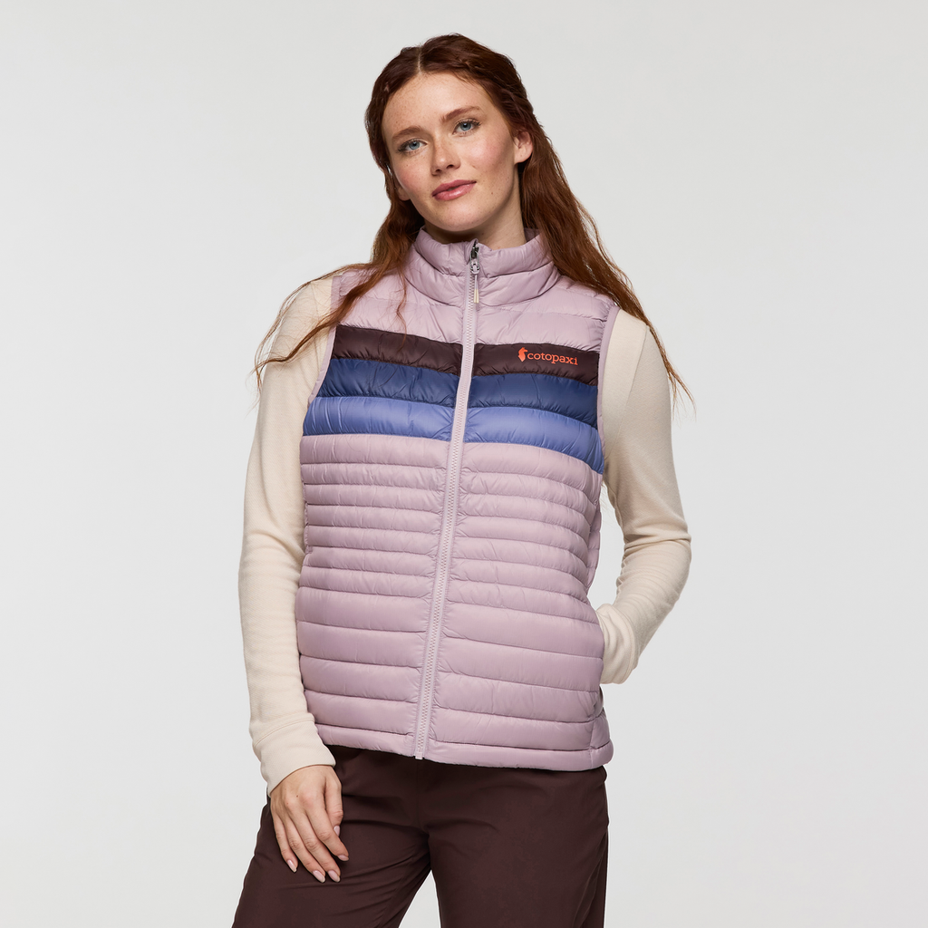 Fuego Down Vest - Women's, Quartz Stripes, Model Caitlyn