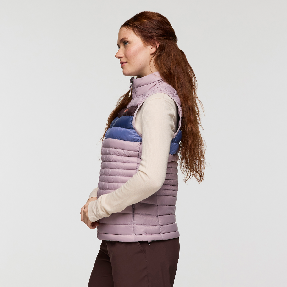 Fuego Down Vest - Women's, Quartz Stripes, Model Caitlyn