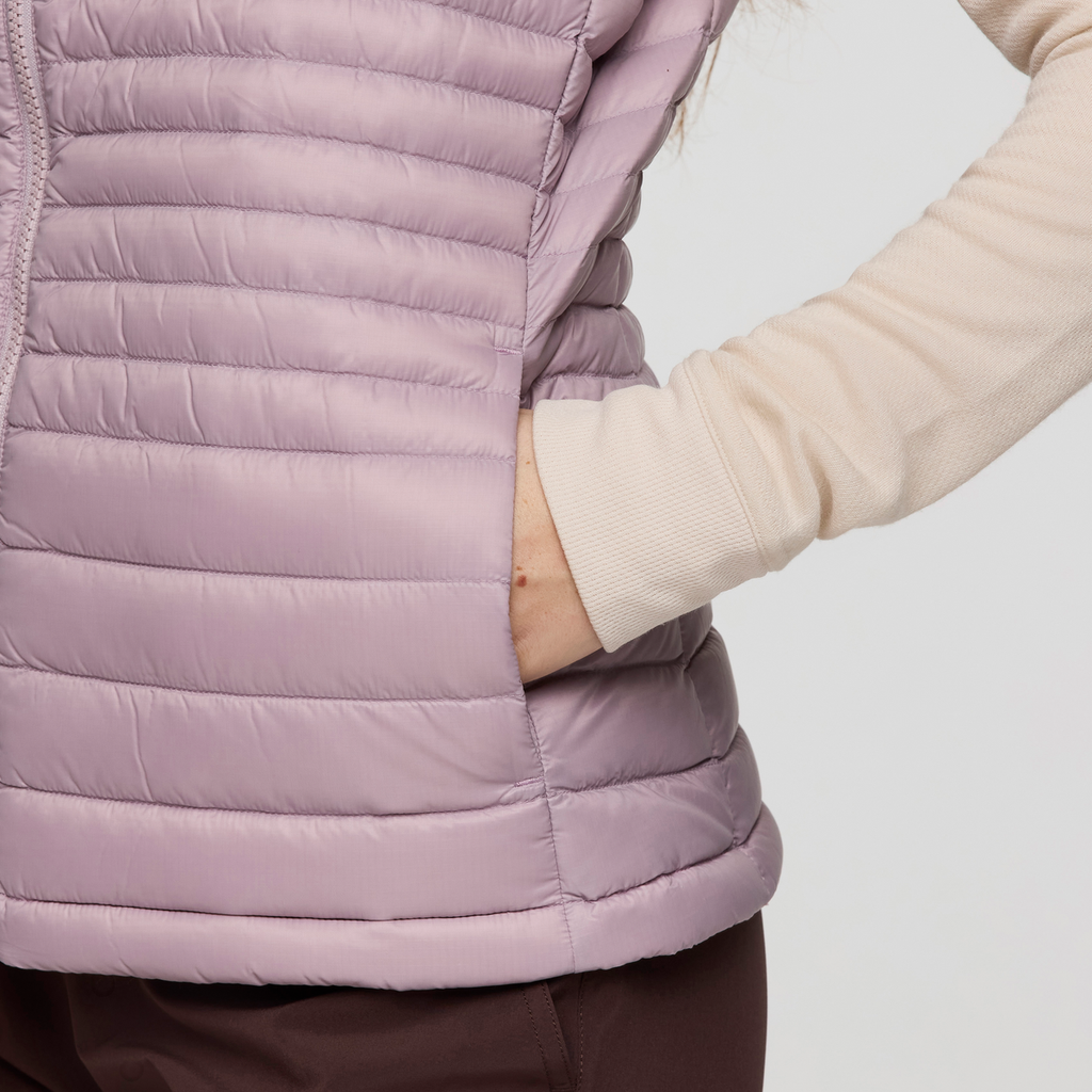 Fuego Down Vest - Women's, Quartz Stripes, Model Caitlyn