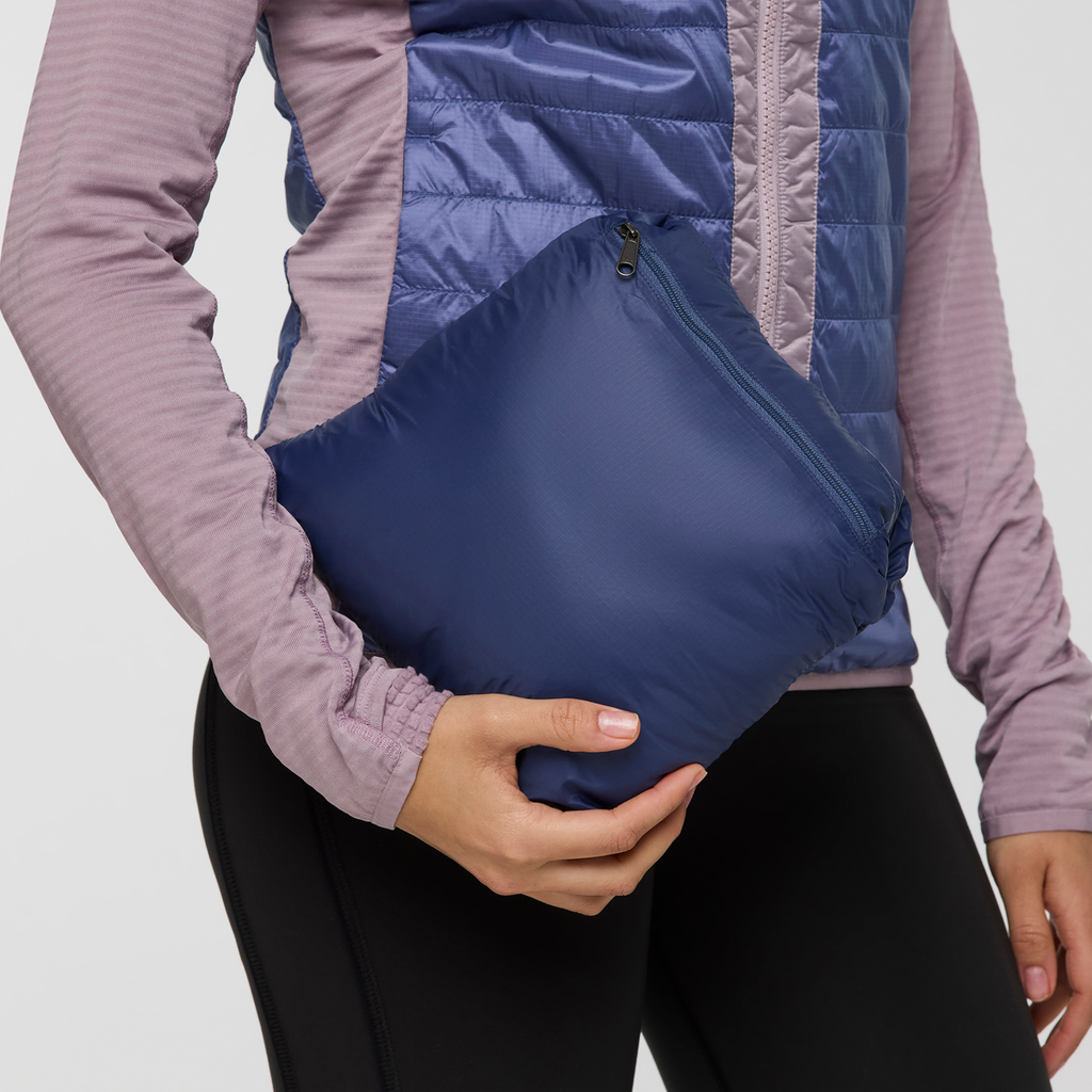 Fuego Max Down Hooded Jacket - Women's, Dusk/Blue Smoke, Model Avery