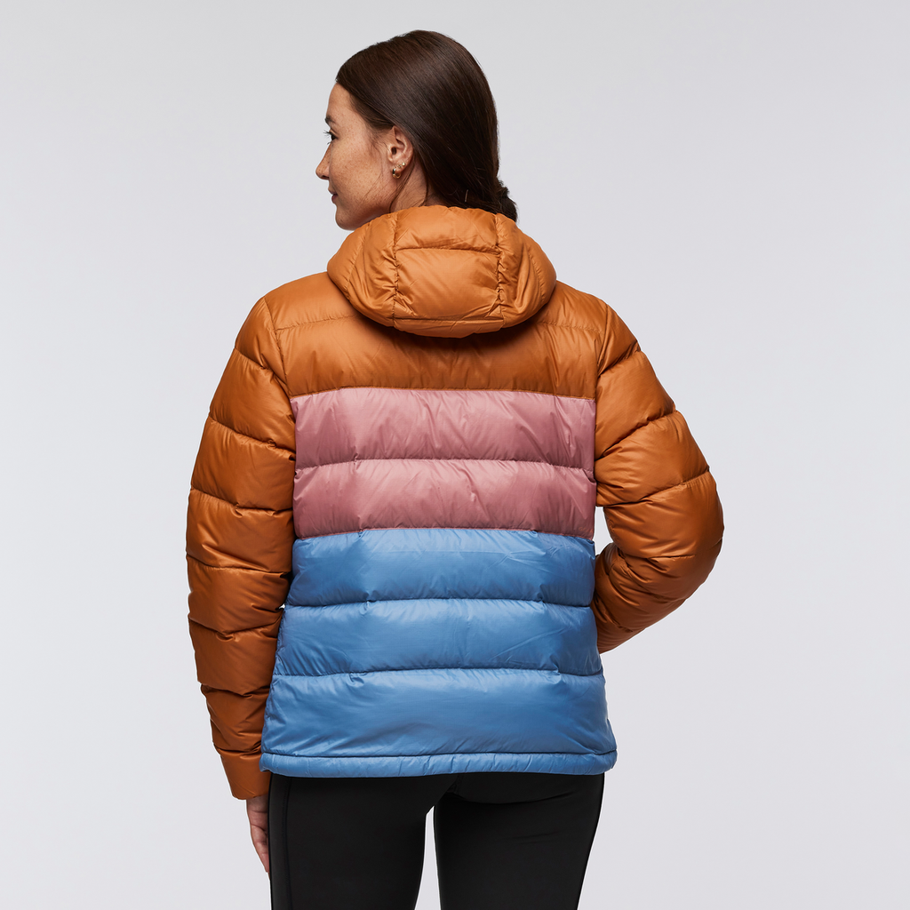 Fuego Max Down Hooded Jacket - Women's, Sienna/Fjord, Model Aya