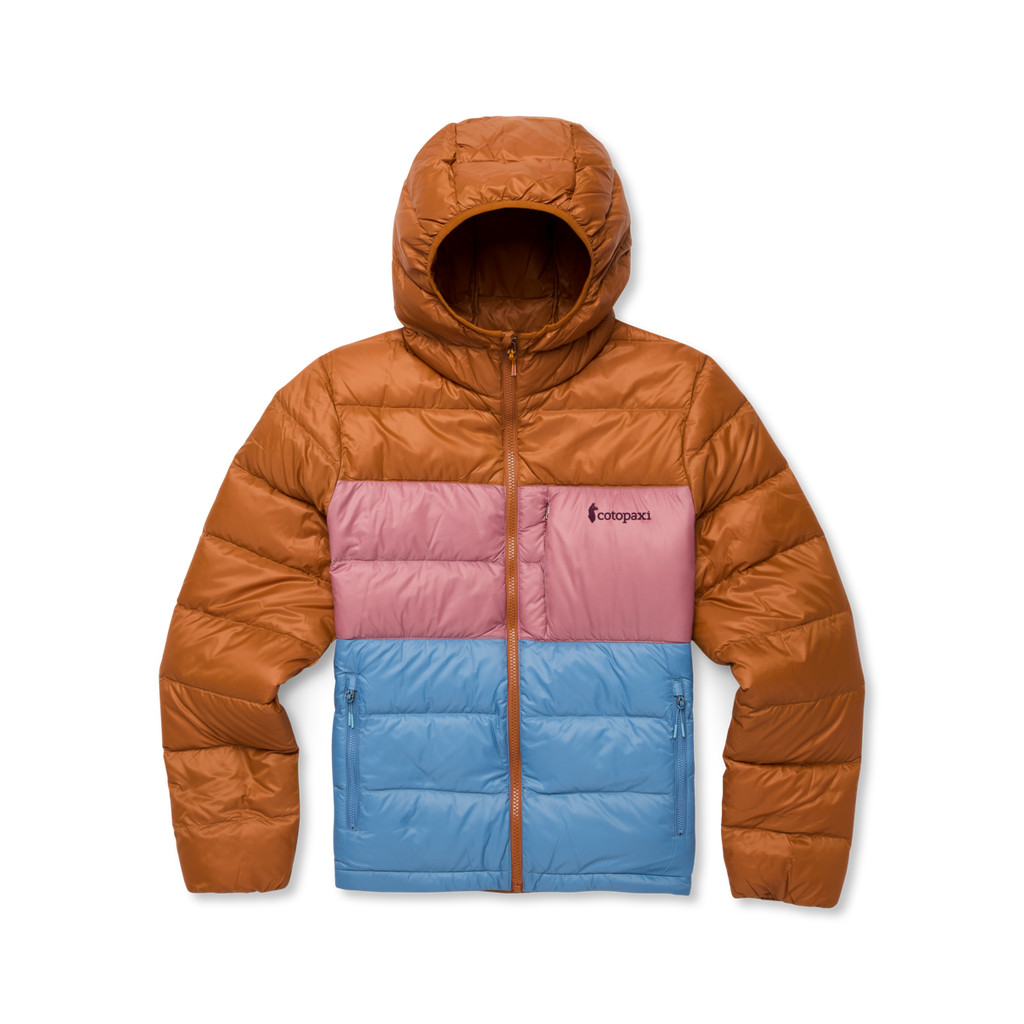 Fuego Max Down Hooded Jacket - Women's, Sienna/Fjord, flatlay