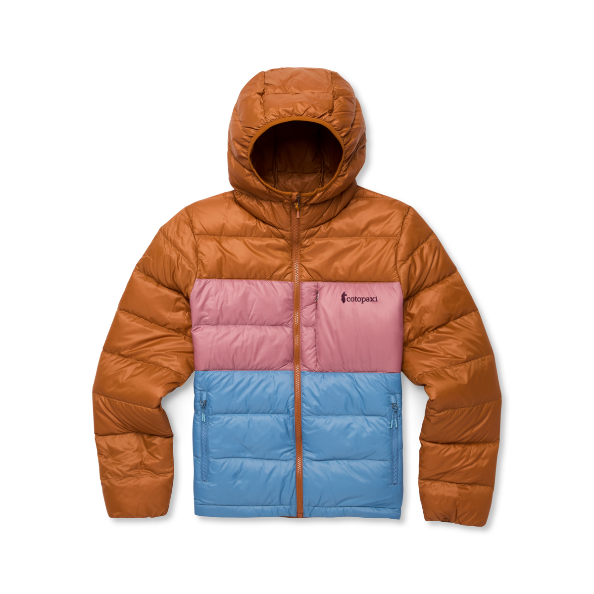 Fuego Max Down Hooded Jacket - Women's, Sienna/Fjord, flatlay
