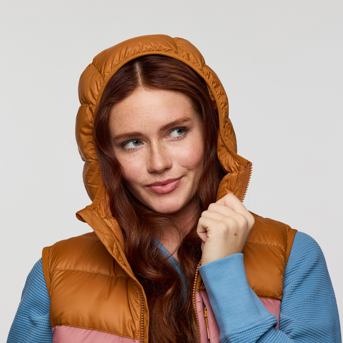 Fuego Max Down Vest - Women's, Sienna/Fjord, Model Caitlyn