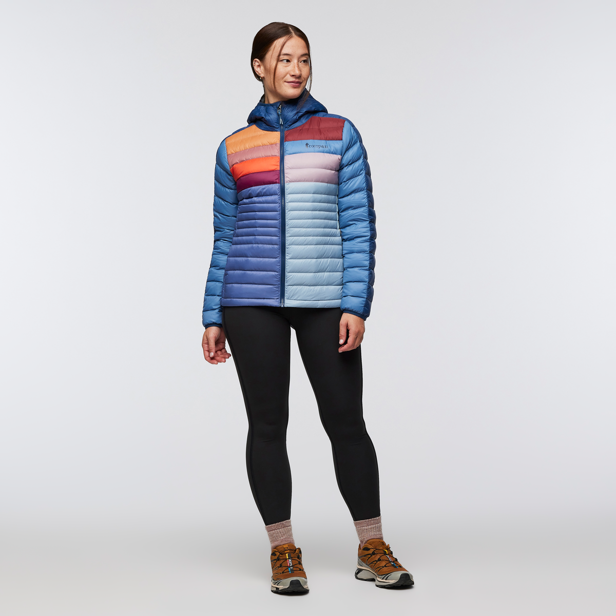 Funky Fuego Down Hooded Jacket - Women's, Deep Sea Combo, Model Aya