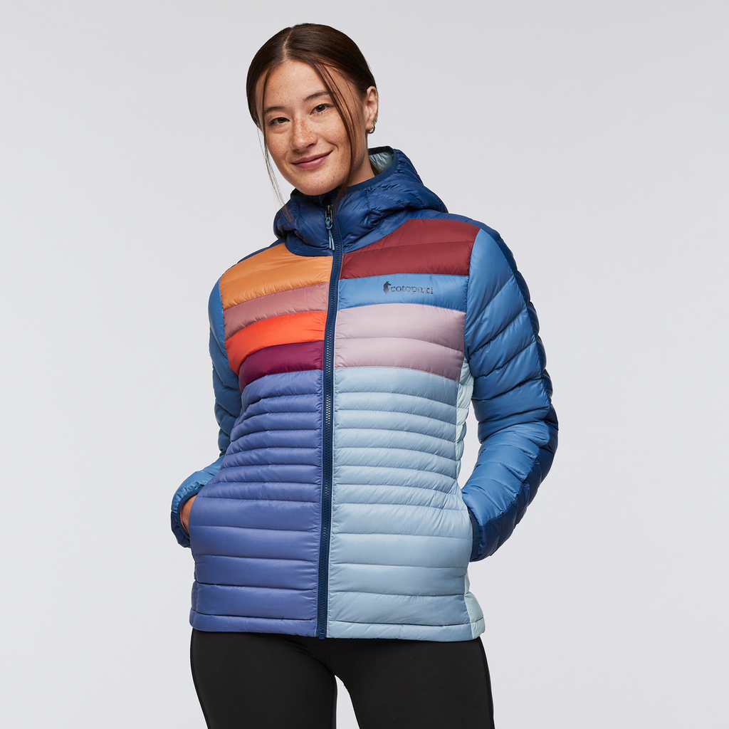 Funky Fuego Down Hooded Jacket - Women's, Deep Sea Combo, Model Aya