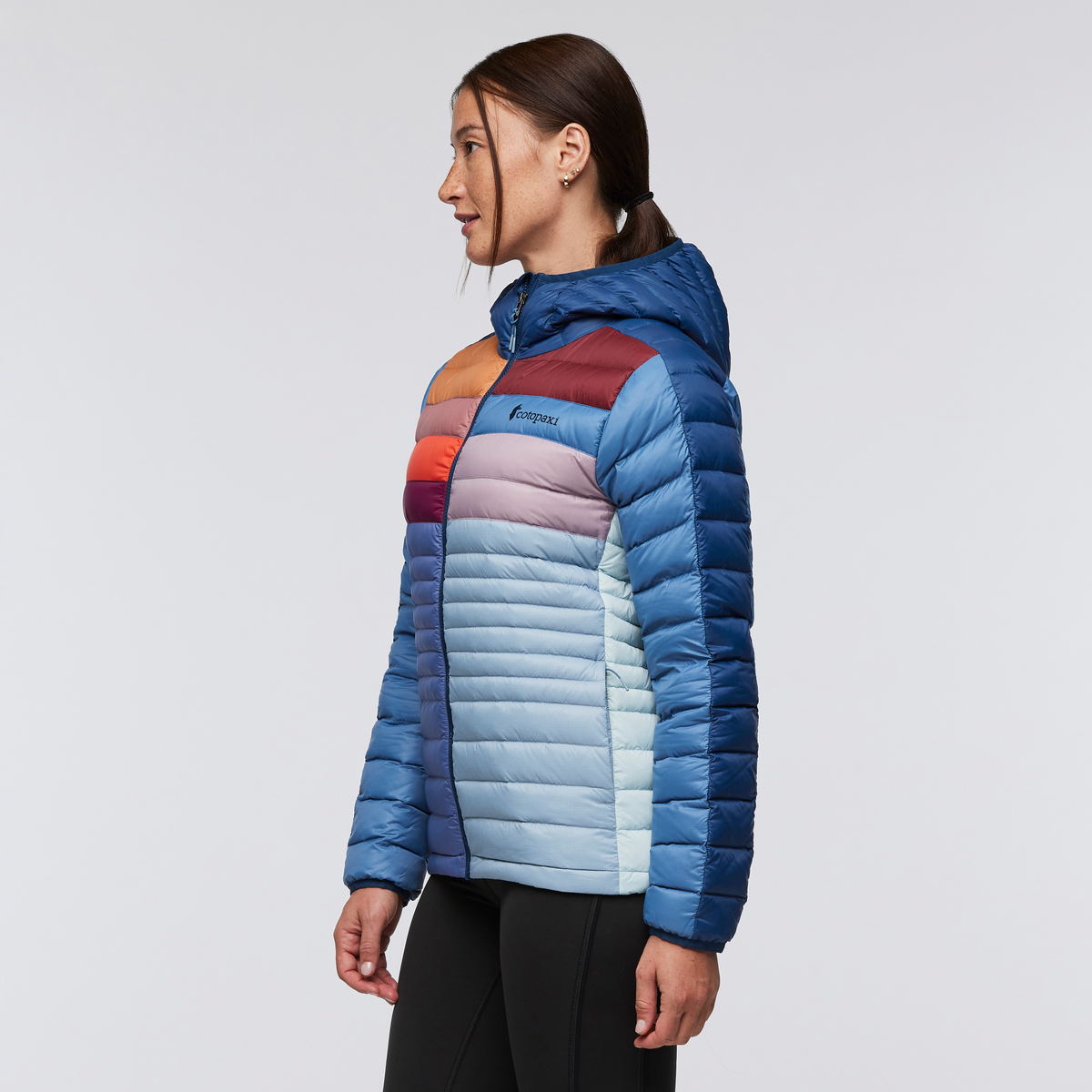 Funky Fuego Down Hooded Jacket - Women's, Deep Sea Combo, Model Aya