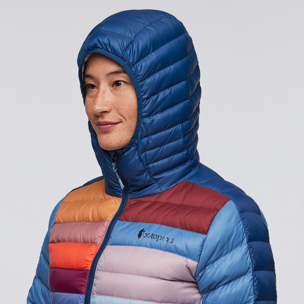 Funky Fuego Down Hooded Jacket - Women's, Deep Sea Combo, Model Aya