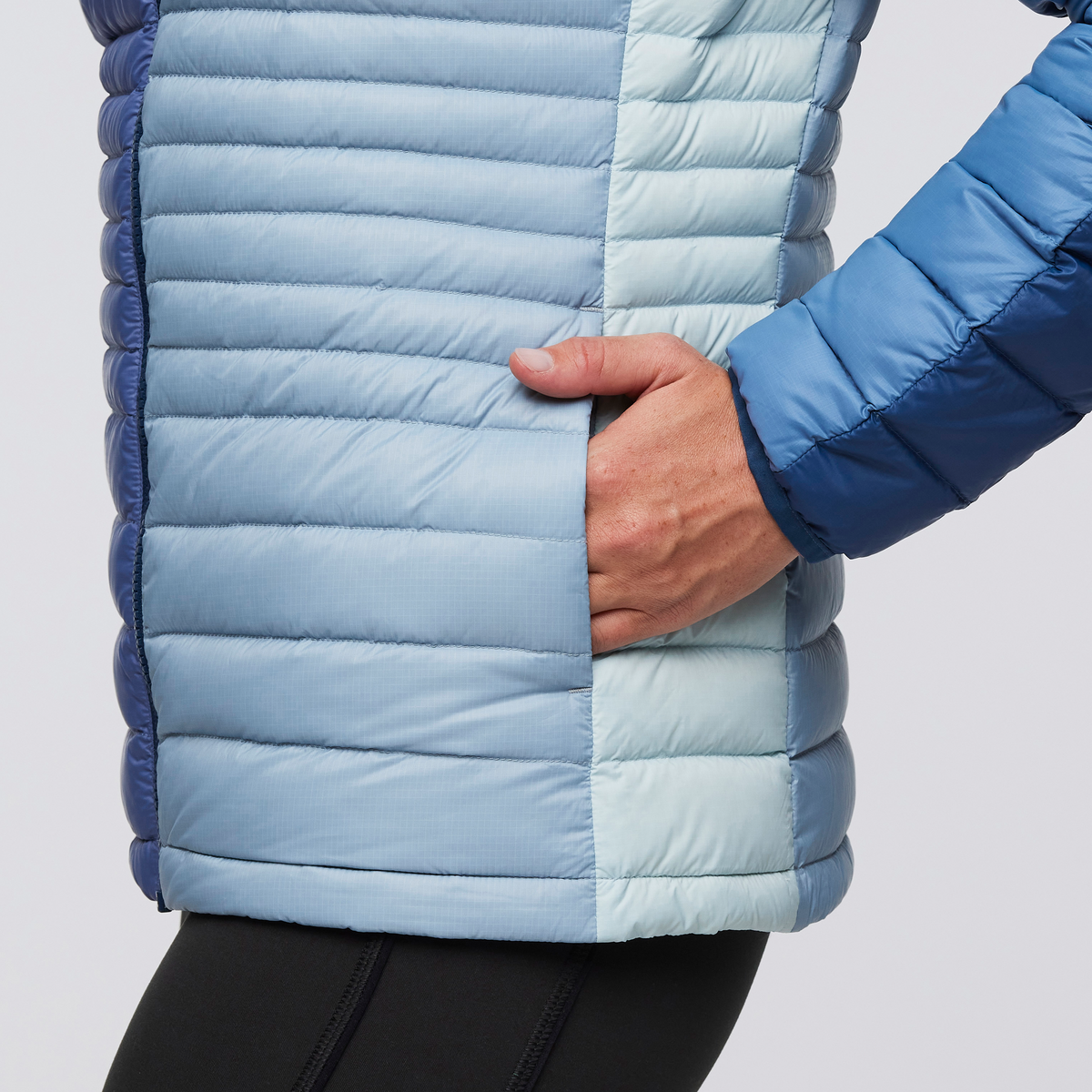 Funky Fuego Down Hooded Jacket - Women's, Deep Sea Combo, Model Aya