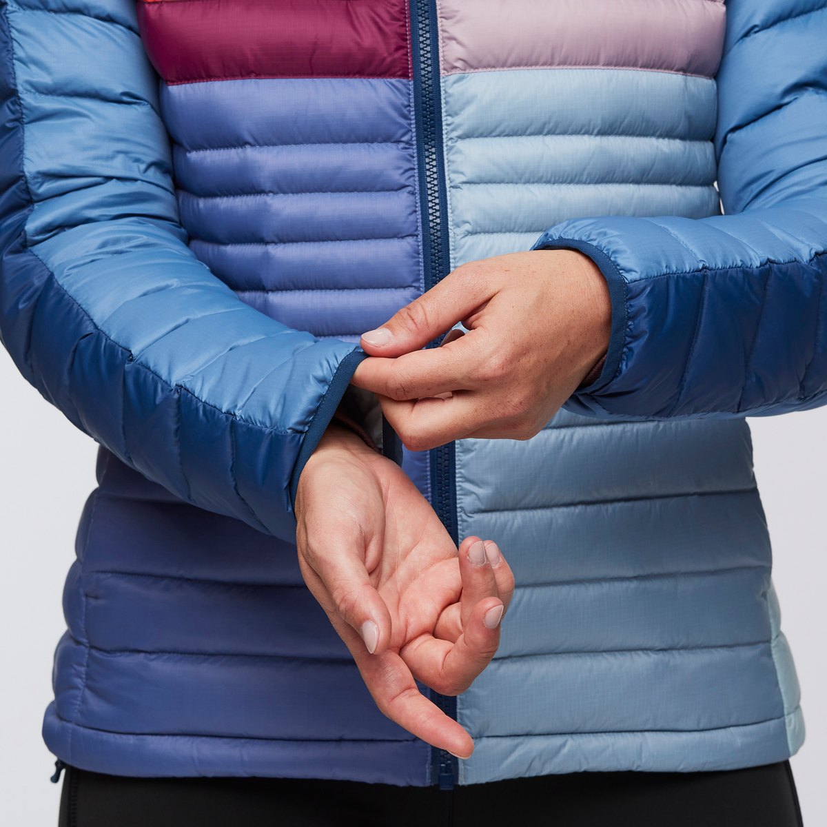 Funky Fuego Down Hooded Jacket - Women's, Deep Sea Combo, Model Aya