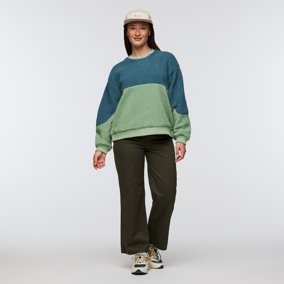 High Pile Fleece Crew - Women's, Drizzle/Aspen, Model Aya