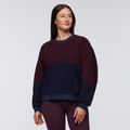 High Pile Fleece Crew - Women's, Wine/Maritime, Model Aya