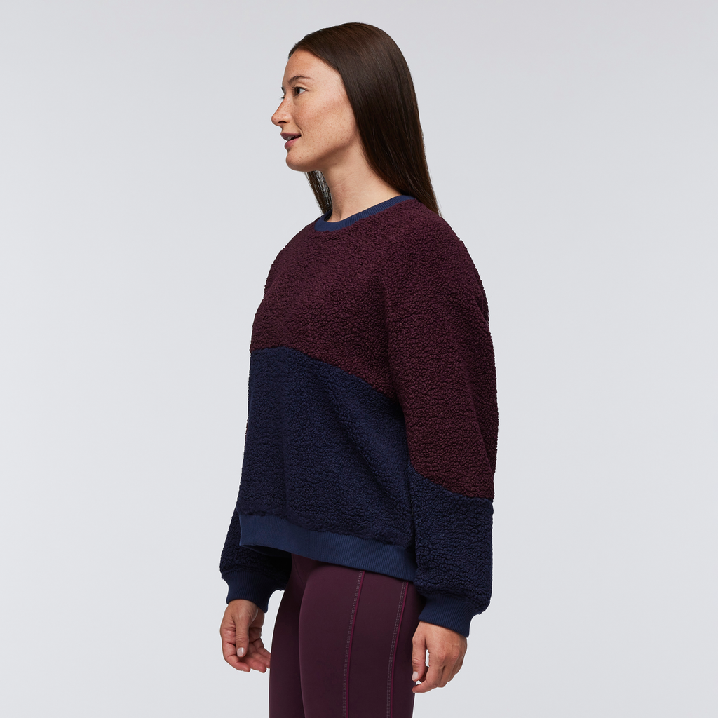 High Pile Fleece Crew - Women's, Wine/Maritime, Model Aya