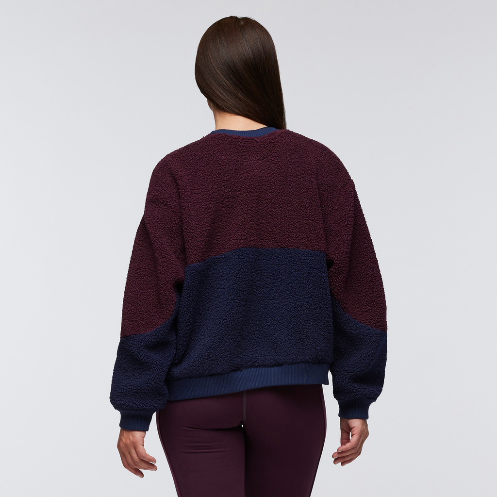 High Pile Fleece Crew - Women's, Wine/Maritime, Model Aya