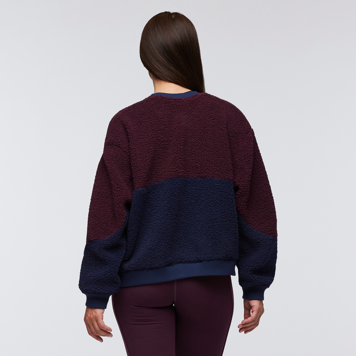 High Pile Fleece Crew - Women's, Wine/Maritime, Model Aya