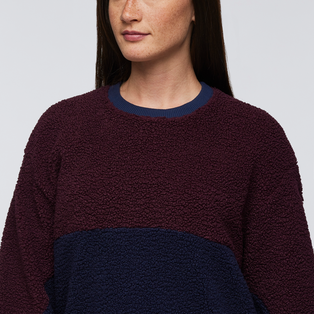 High Pile Fleece Crew - Women's, Wine/Maritime, Model Aya