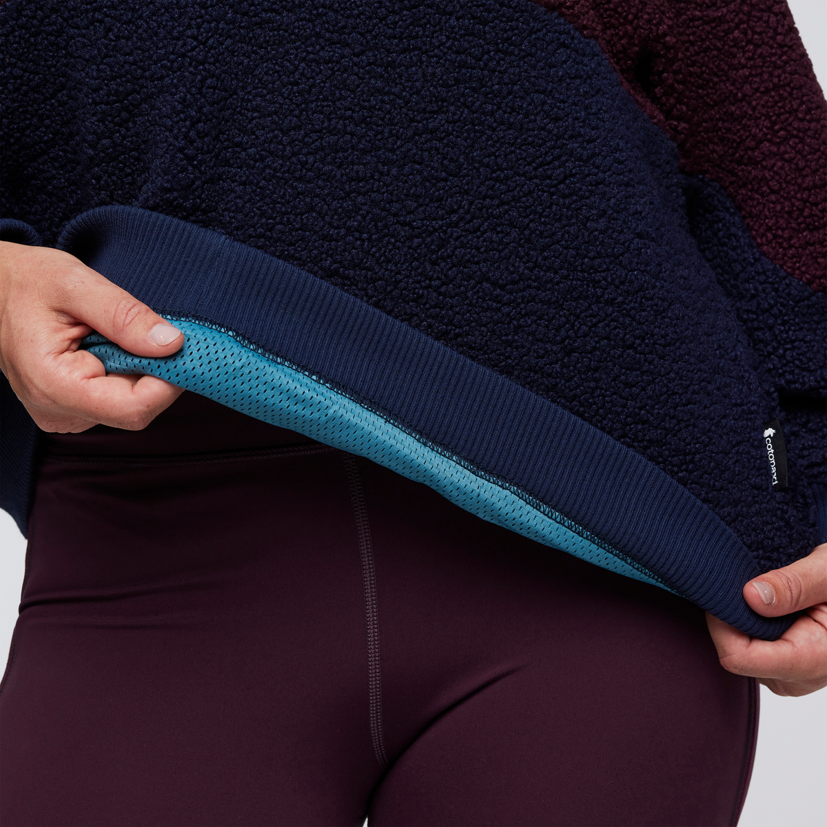 High Pile Fleece Crew - Women's, Wine/Maritime, Model Aya
