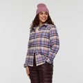 Mero Organic Flannel Shirt - Women's, Blue Smoke/Quartz Plaid, Model Avery