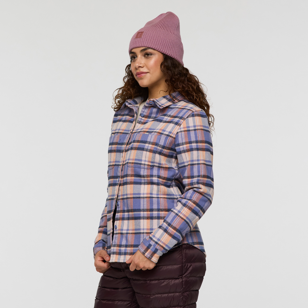 Mero Organic Flannel Shirt - Women's, Blue Smoke/Quartz Plaid, Model Avery