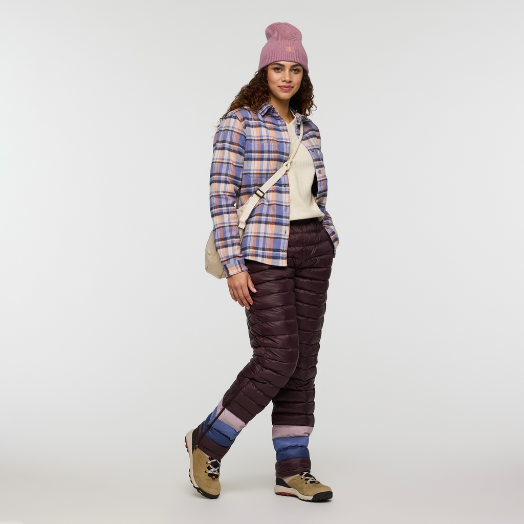 Mero Organic Flannel Shirt - Women's, Blue Smoke/Quartz Plaid, Model Avery