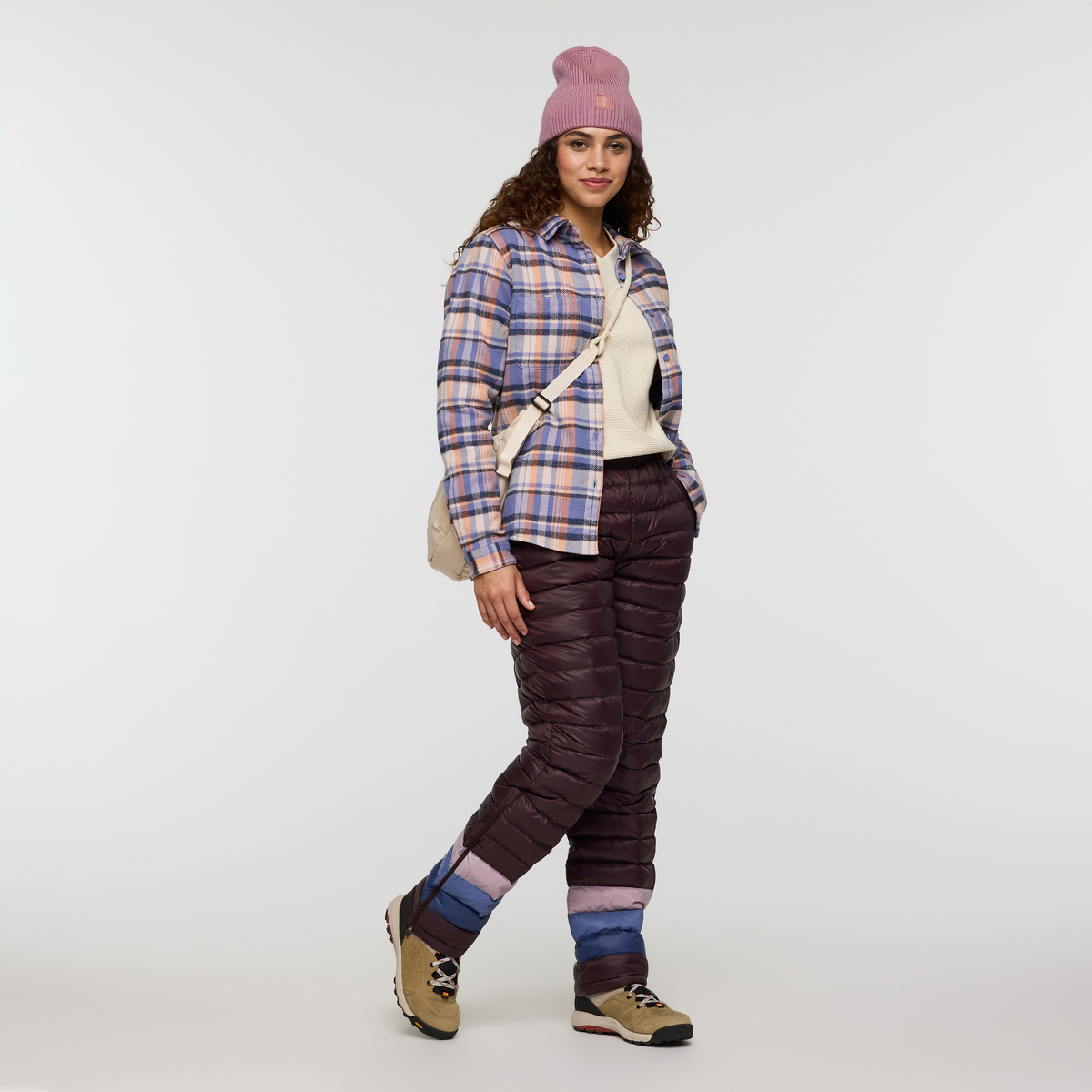 Mero Organic Flannel Shirt - Women's, Blue Smoke/Quartz Plaid, Model Avery
