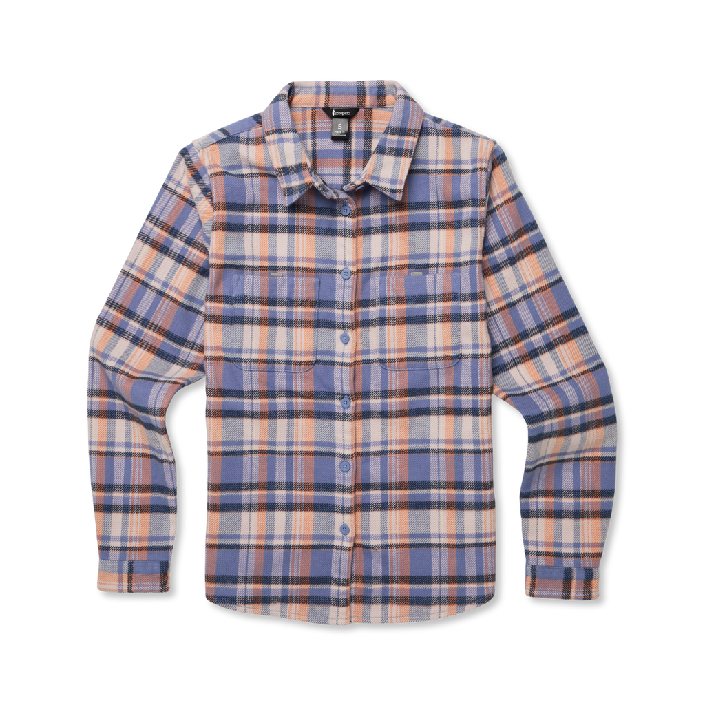Mero Organic Flannel Shirt - Women's, Blue Smoke/Quartz Plaid, Model Avery