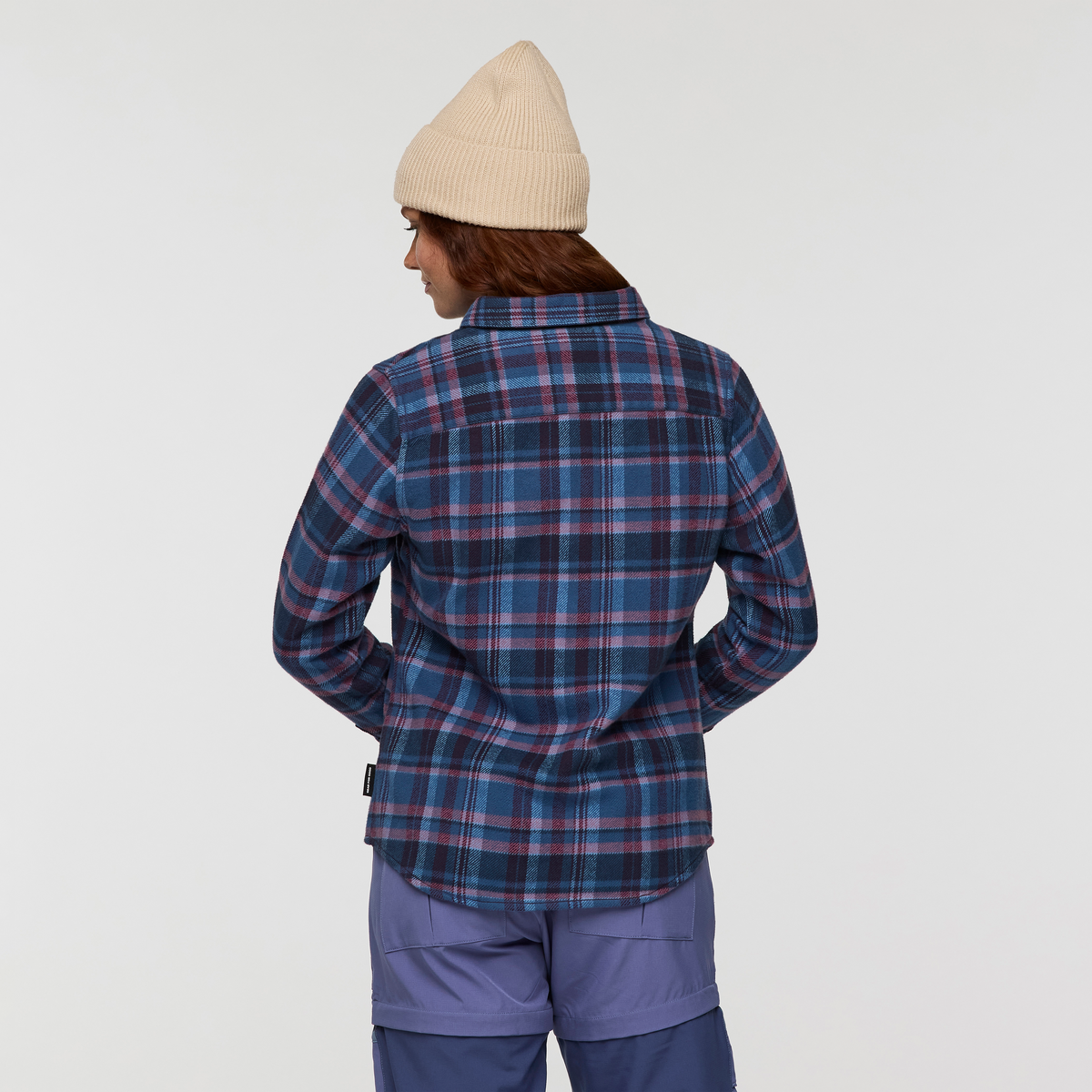 Mero Organic Flannel Shirt - Women's, Deep Sea/Jam Plaid, Model Caitlyn