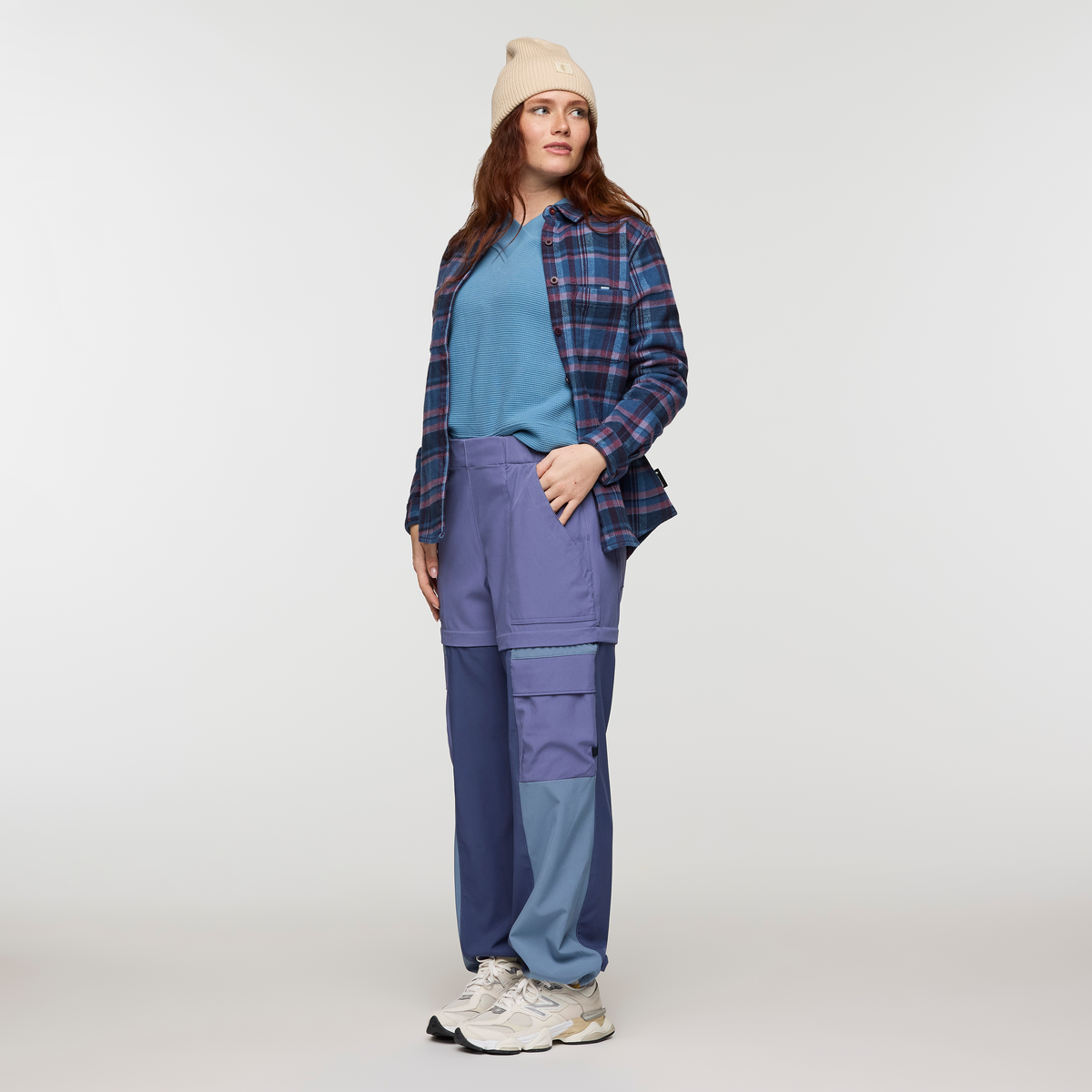 Mero Organic Flannel Shirt - Women's, Deep Sea/Jam Plaid, Model Caitlyn