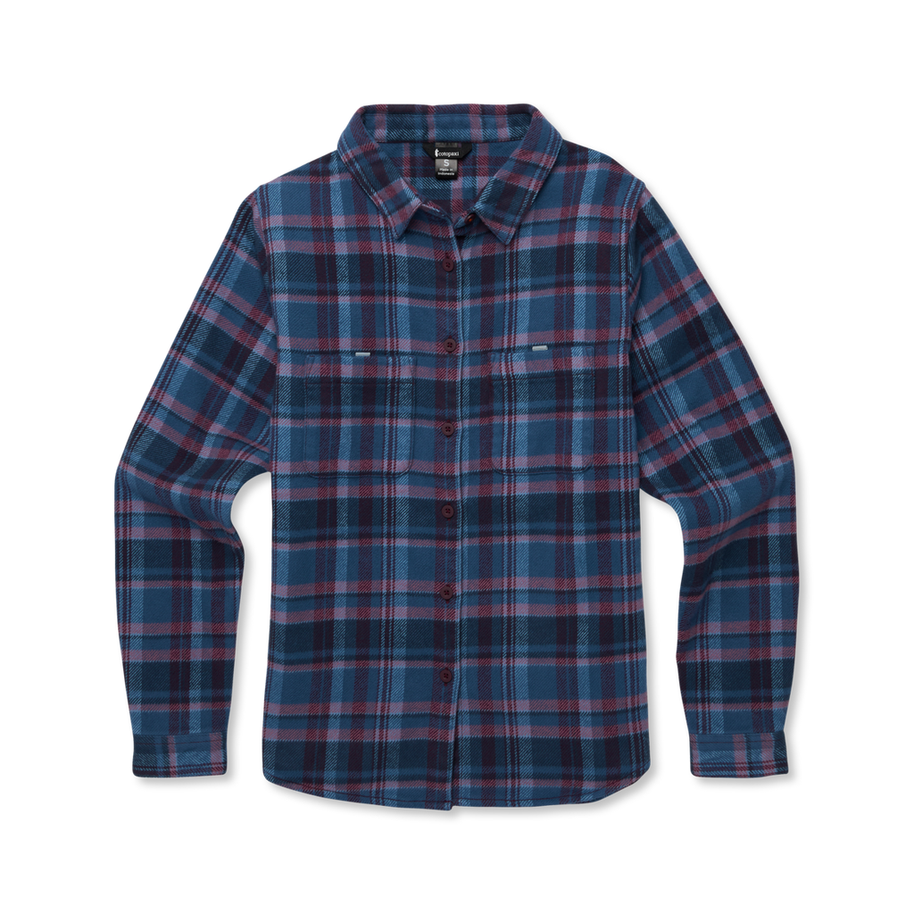 Mero Organic Flannel Shirt - Women's, Deep Sea/Jam Plaid, Model Caitlyn