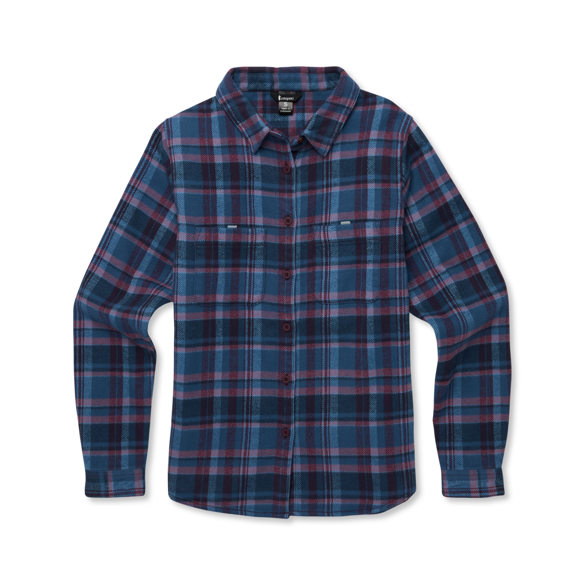 Mero Organic Flannel Shirt - Women's, Deep Sea/Jam Plaid, Model Caitlyn