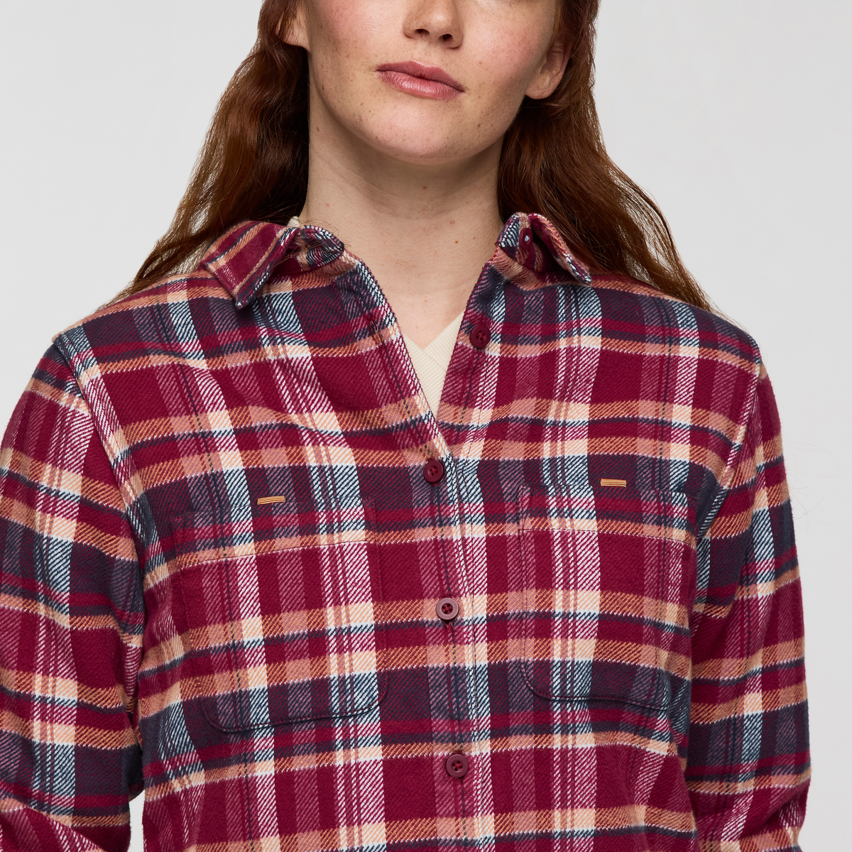 Mero Organic Flannel Shirt - Women's, Jam/Iceberg Plaid, Model Caitlyn