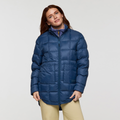Repleto Down Long Jacket - Women's, Deep Sea, Model Caitlyn