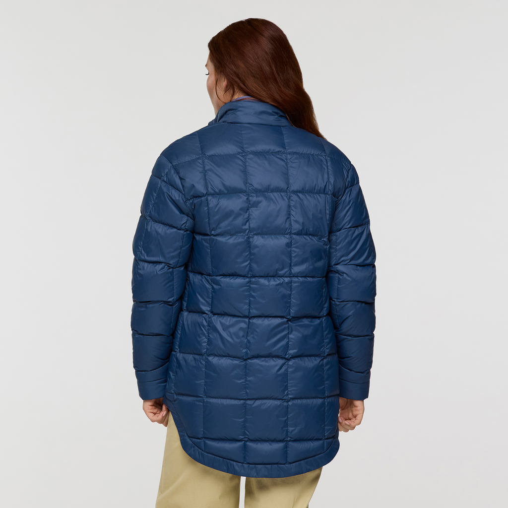 Repleto Down Long Jacket - Women's, Deep Sea, Model Caitlyn