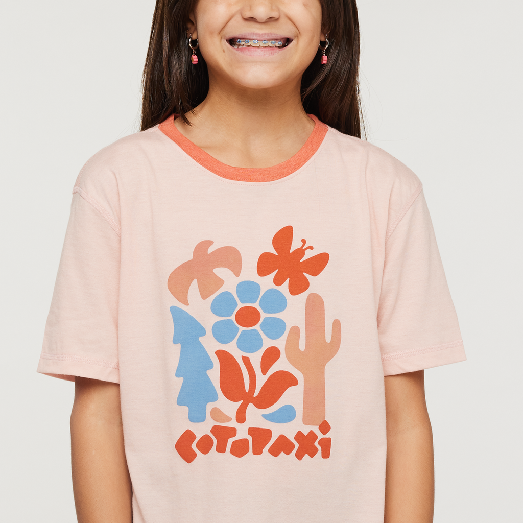  Day Hike Organic T-Shirt - Kids', Sand, Model Scarlett