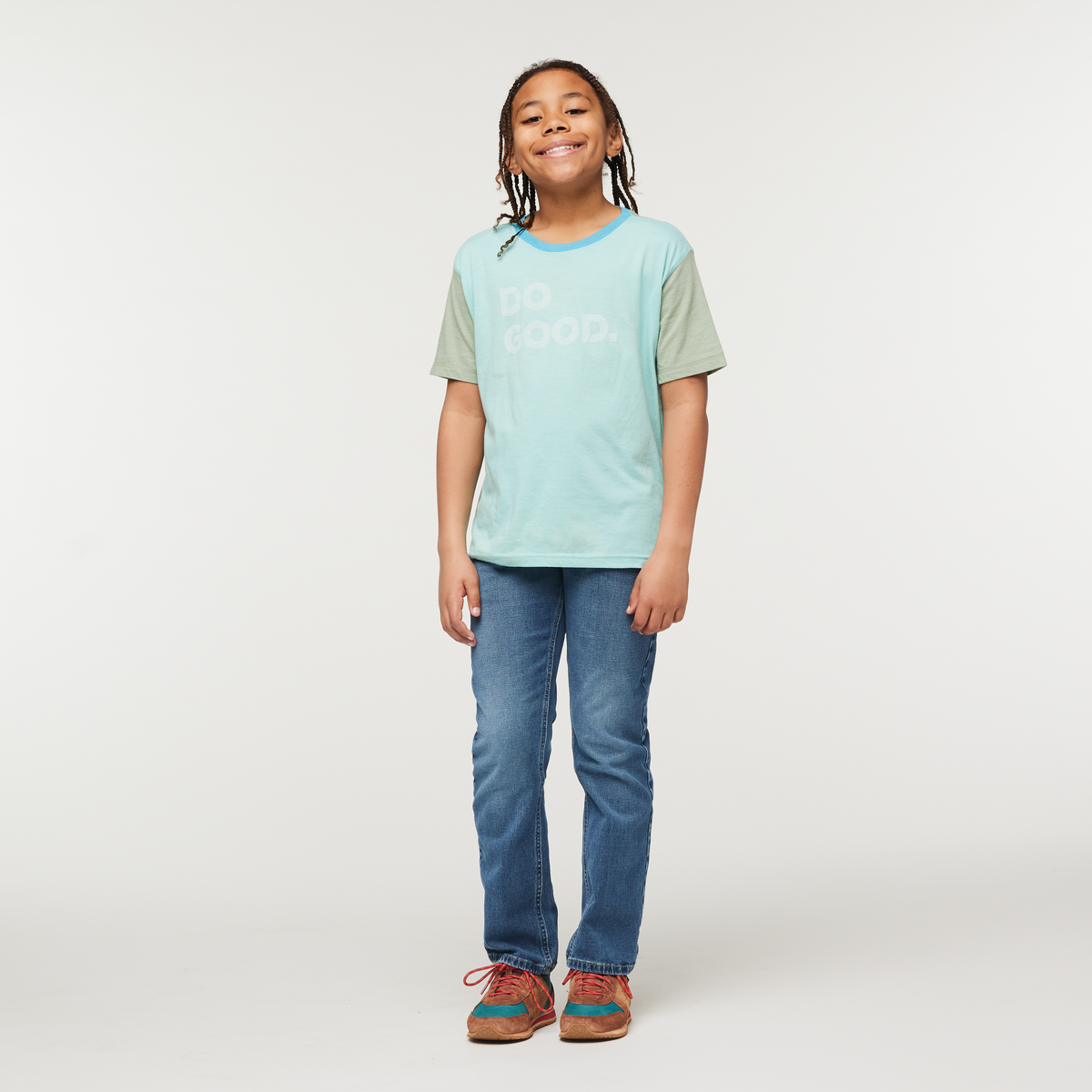 Do Good T-Shirt - Kids', Sea Glass/Silver Leaf, Model Isaiah