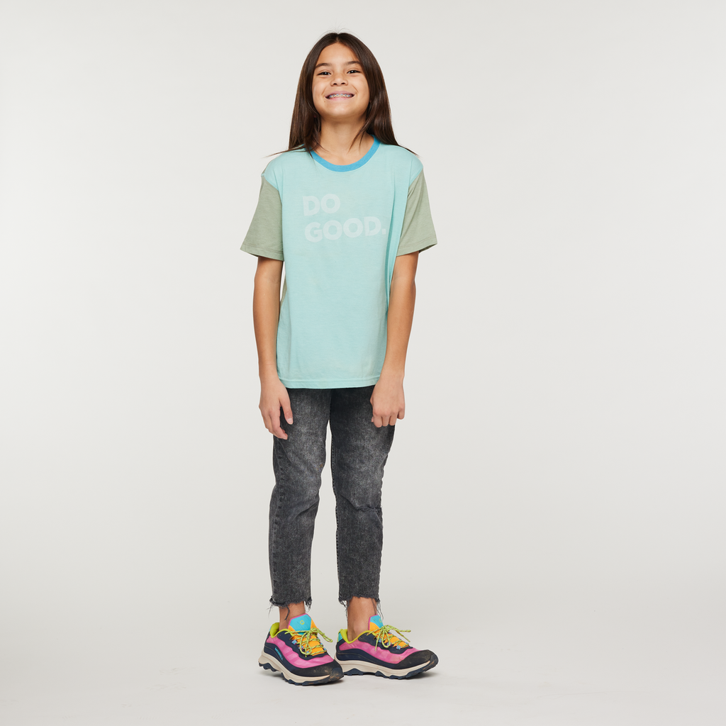 Do Good T-Shirt - Kids', Sea Glass/Silver Leaf, Model Scarlett